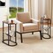 Costway 2 PCS End Table with Faux Marble Tabletop & Magazine Holder Heavy-duty Metal Frame Brown/White